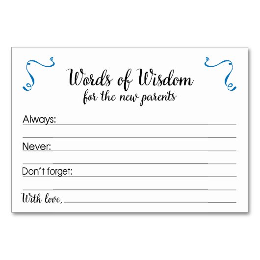 知恵の言葉の子育てアドバイスカード赤ちゃんシャワー テーブルナンバー (正面)