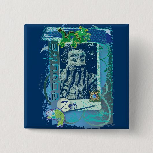 知恵の青 缶バッジ (正面)