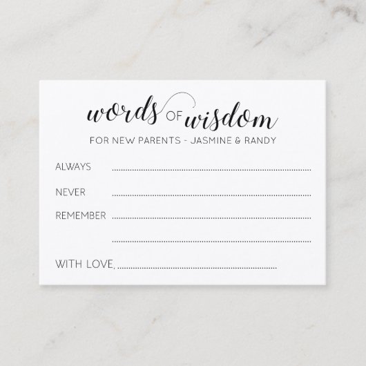 知恵素朴の言葉と新しい親アドバイス プレイスカード (正面)