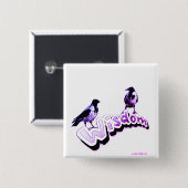 知恵 – 2羽の賢い紫色のカラス 缶バッジ (正面&裏面)