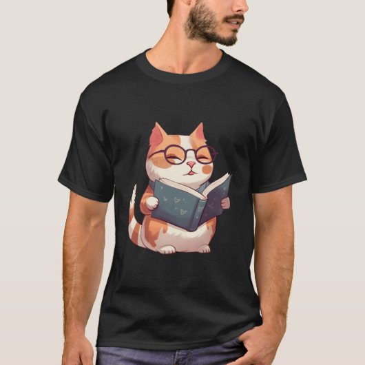知的メガネの本猫 Tシャツ (正面)