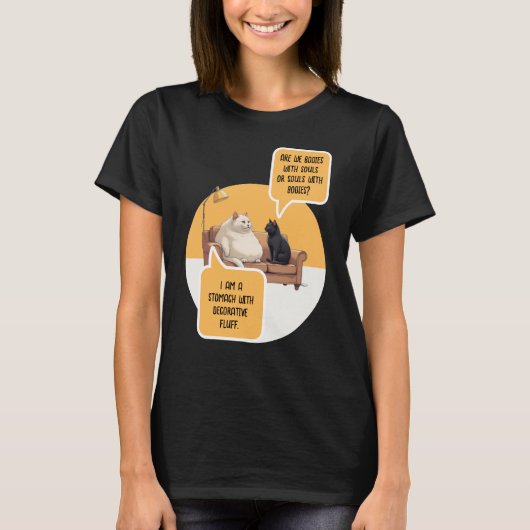 知的ユーモア 猫 哲学 おもしろい引用 Tシャツ (正面)