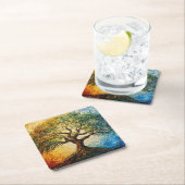 知識の木 – 油彩画 スクエアペーパーコースター (インサイチュ)