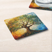 知識の木 – 油彩画 スクエアペーパーコースター (アングル)