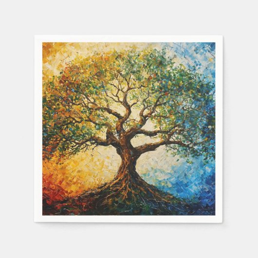 知識の木 – 油彩画 スタンダードカクテルナプキン (正面)