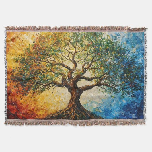 知識の木 – 油彩画 スローブランケット (正面)