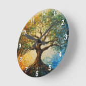 知識の木 – 油彩画 ラウンド壁時計 (傾斜)