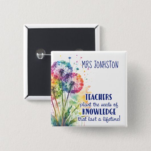 知識の種を植えるタンポポ引用文 缶バッジ (正面&裏面)