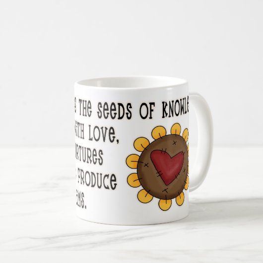 *知識の種花を使ったかわいい先生引用文 コーヒーマグカップ (正面右)