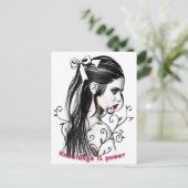 知識はパワー女のスケッチ赤い口紅 ポストカード (スタンド正面)