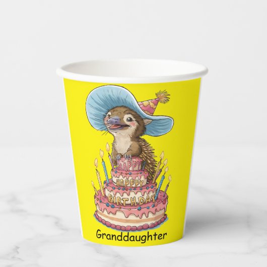 短いピークのEchidnaオンお誕生日ケーキ 紙コップ (正面)