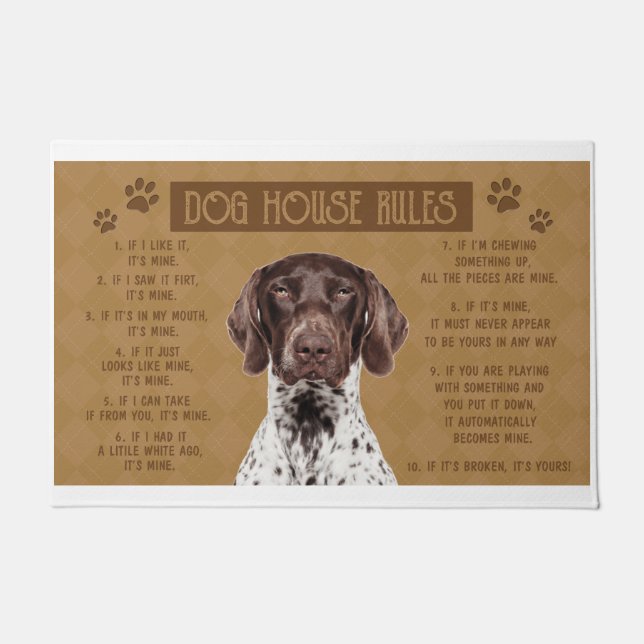 短いポインタ犬の家の規則もしは、壊れた ドアマット (正面)