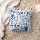 短い一流パターンモダンで青く白いタイポグラフィ クッション (ブランケット)