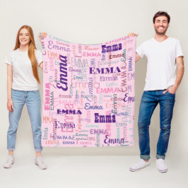 短い名モダン前落書きピンクの名前パターン  フリースブランケット