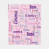 短い名モダン前落書きピンクの名前パターン  フリースブランケット (正面)