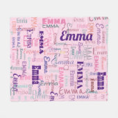 短い名モダン前落書きピンクの名前パターン  フリースブランケット (正面(横))