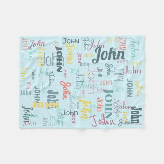 短い名前のパターンタイポグラフィ青のベビー フリースブランケット (正面(横))