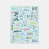 短い名前のパターンタイポグラフィ青のベビー フリースブランケット (正面)