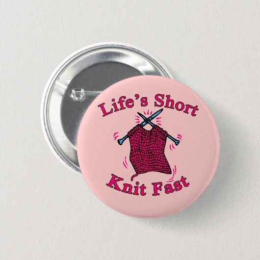 短い生命はデザインを編む速いおもしろいを編みます 缶バッジ (正面&裏面)
