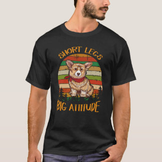 短い足で大きな態度の可愛いコーギー Tシャツ