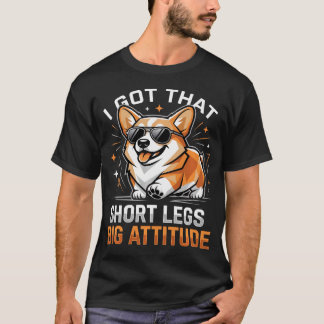 短い足に大きな態度かっこいいコーギーのサングラス Tシャツ