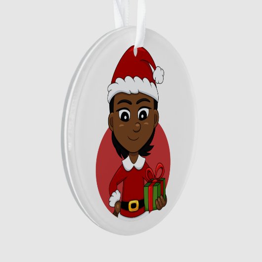 短い髪のアフリカ系アメリカ人のクリスマスガール オーナメント (正面)