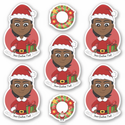 短い髪のアフリカ系アメリカ人のクリスマスガール シール (正面)