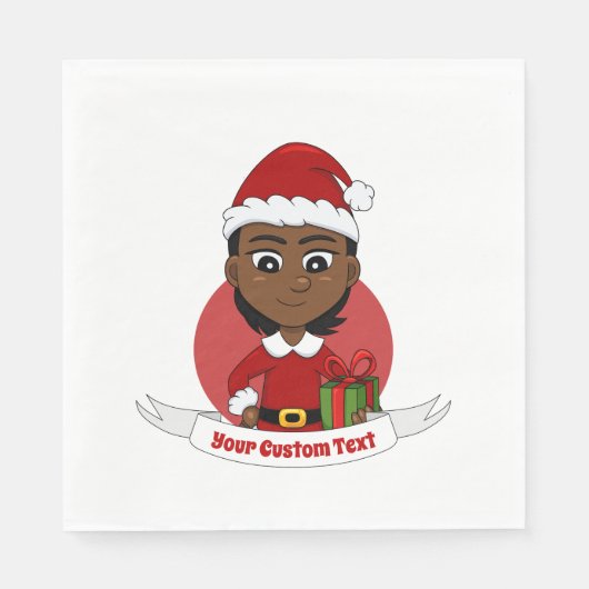 短い髪のアフリカ系アメリカ人のクリスマスガール スタンダードランチョンナプキン (正面)