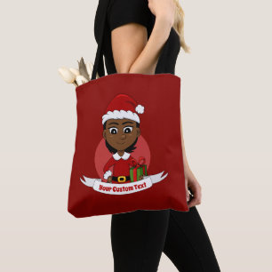 短い髪のアフリカ系アメリカ人のクリスマスガール トートバッグ
