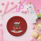 短い髪のアフリカ系アメリカ人のクリスマスガール ペーパープレート (パーティー)