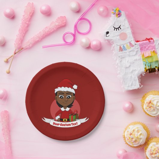 短い髪のアフリカ系アメリカ人のクリスマスガール ペーパープレート (パーティー)