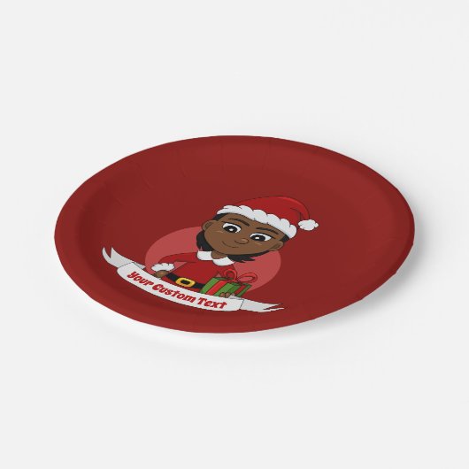 短い髪のアフリカ系アメリカ人のクリスマスガール ペーパープレート (アングル)