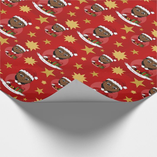 短い髪のアフリカ系アメリカ人のクリスマスガール ラッピングペーパー (角)