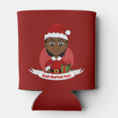 短い髪のアフリカ系アメリカ人のクリスマスガール 缶クーラー (裏面)