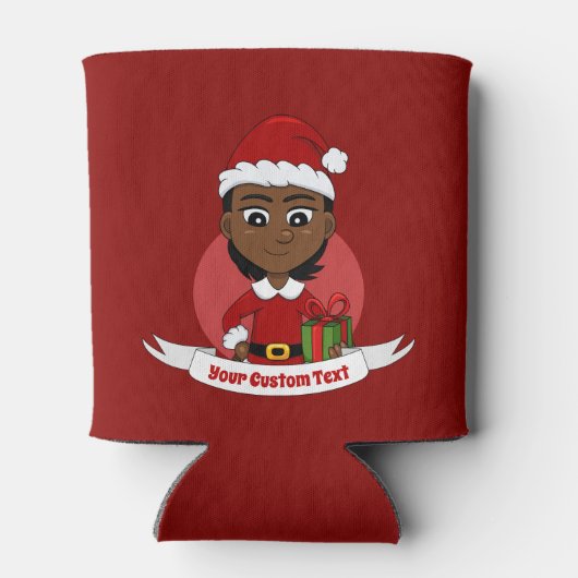 短い髪のアフリカ系アメリカ人のクリスマスガール 缶クーラー (裏面)