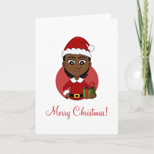 短い髪のアフリカ系アメリカ人のクリスマス少女 シーズンカード (正面)
