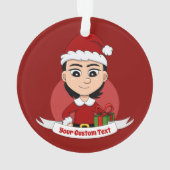 短い黒髪の可愛いクリスマスの女の子 オーナメント (裏面)