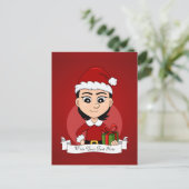 短い黒髪の可愛いクリスマスの女の子 シーズンポストカード (スタンド正面)