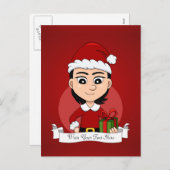 短い黒髪の可愛いクリスマスの女の子 シーズンポストカード (正面/裏面)