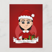 短い黒髪の可愛いクリスマスの女の子 シーズンポストカード (正面)