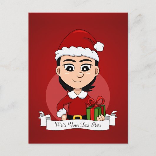 短い黒髪の可愛いクリスマスの女の子 シーズンポストカード (正面)