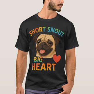 短い鼻と大きなハートのパグの犬好きのポートレートイラスト Tシャツ