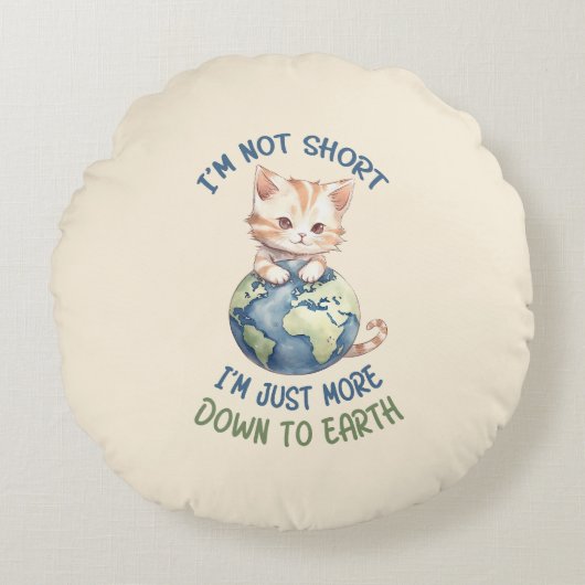 短くないし地面に落ちているのかわいい猫 ラウンドクッション (正面)