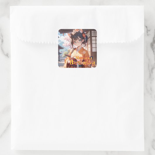 短刀を持った猫耳娘 スクエアシール (バッグ)