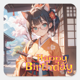 短刀を持った猫耳娘 スクエアシール