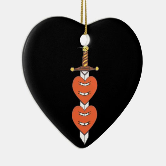 短剣およびハートのクラシックなナイフの入れ墨のデザイン セラミックオーナメント (右)