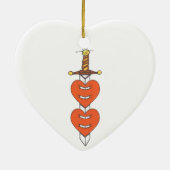 短剣およびハートのクラシックなナイフの入れ墨のデザイン セラミックオーナメント (裏面)