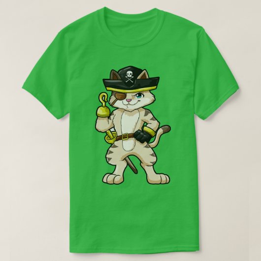 短剣と剣士で海賊として働く猫 Tシャツ (デザイン正面)