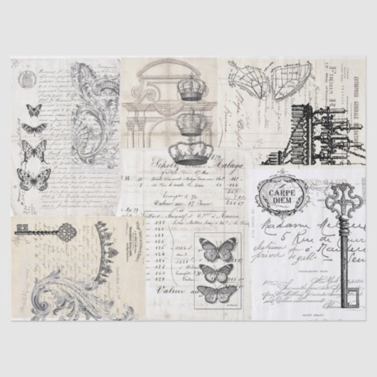 短命なもののコラージュのDecoupageシート 薄葉紙 (正面)