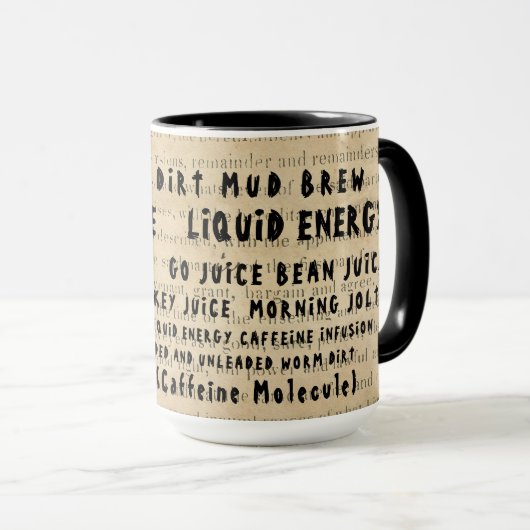 短命なものの古い行為のコーヒーのコーヒー俗語の名前 マグカップ (正面右)